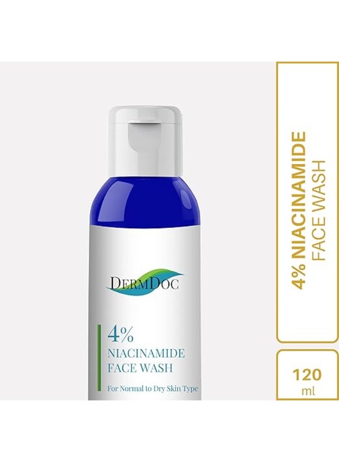 DermDoc 4% Niacinamide Face Wash For Dry Skin, 120 ml | Imparts Radiance, Cleanses skin, Controls Oil, Helps Reduce Dark Spots | No Parabens, Silicones, Color, Sulphates - Image 2